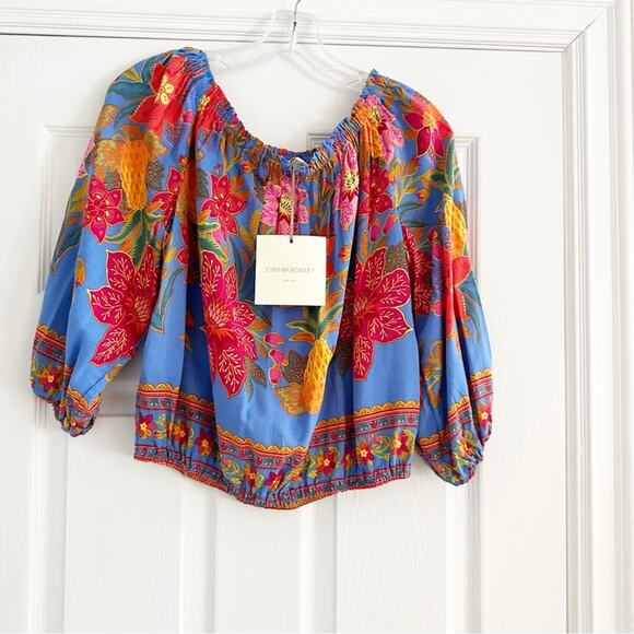 Cynthia Rowley Off The Shoulder Floral Print Top NWT Shirt Puff Sleeve SMALL - Picture 8 of 12